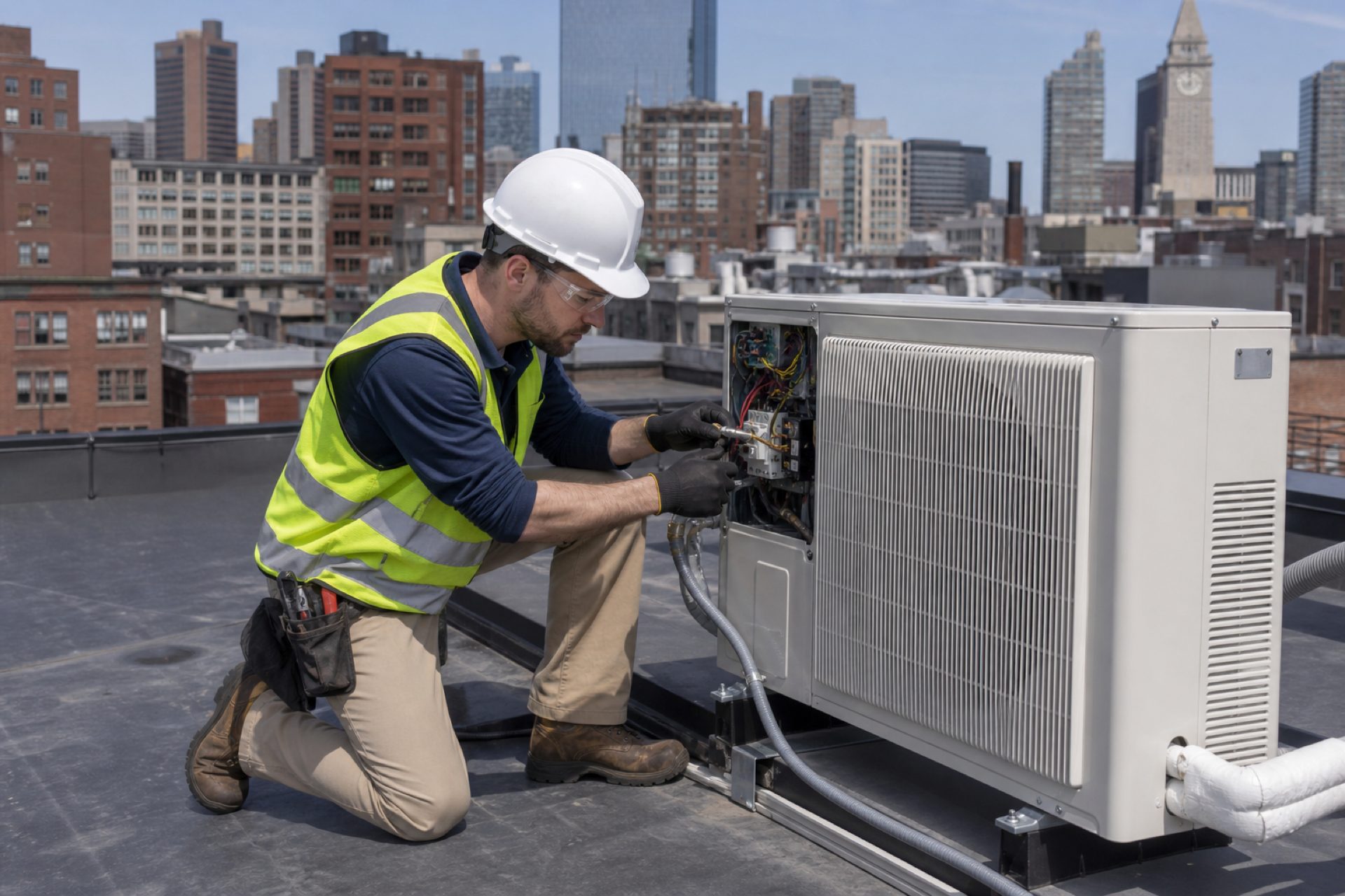 Licensed technician installing Apower HVAC system